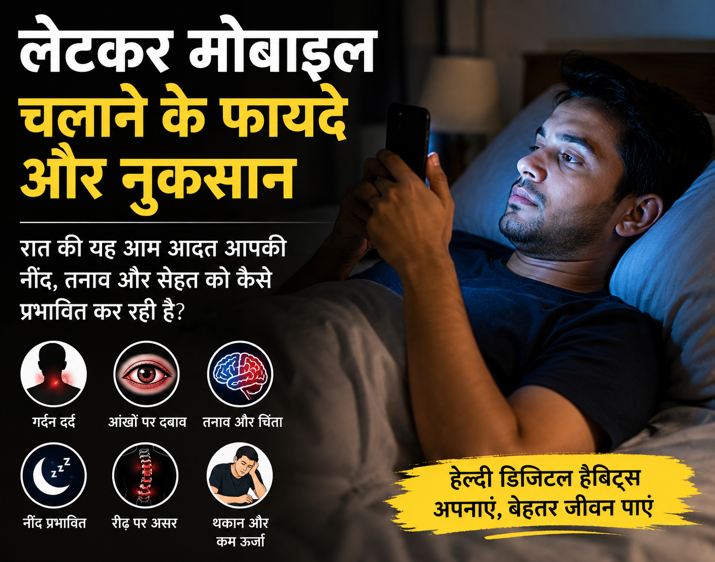 लेटकर मोबाइल चलाने के फायदे और नुकसान: नींद, तनाव और सेहत पर असर?