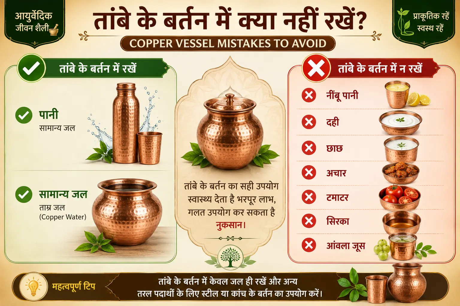 तांबे के बर्तन में ये चीजें कभी न रखें drmomcare.in